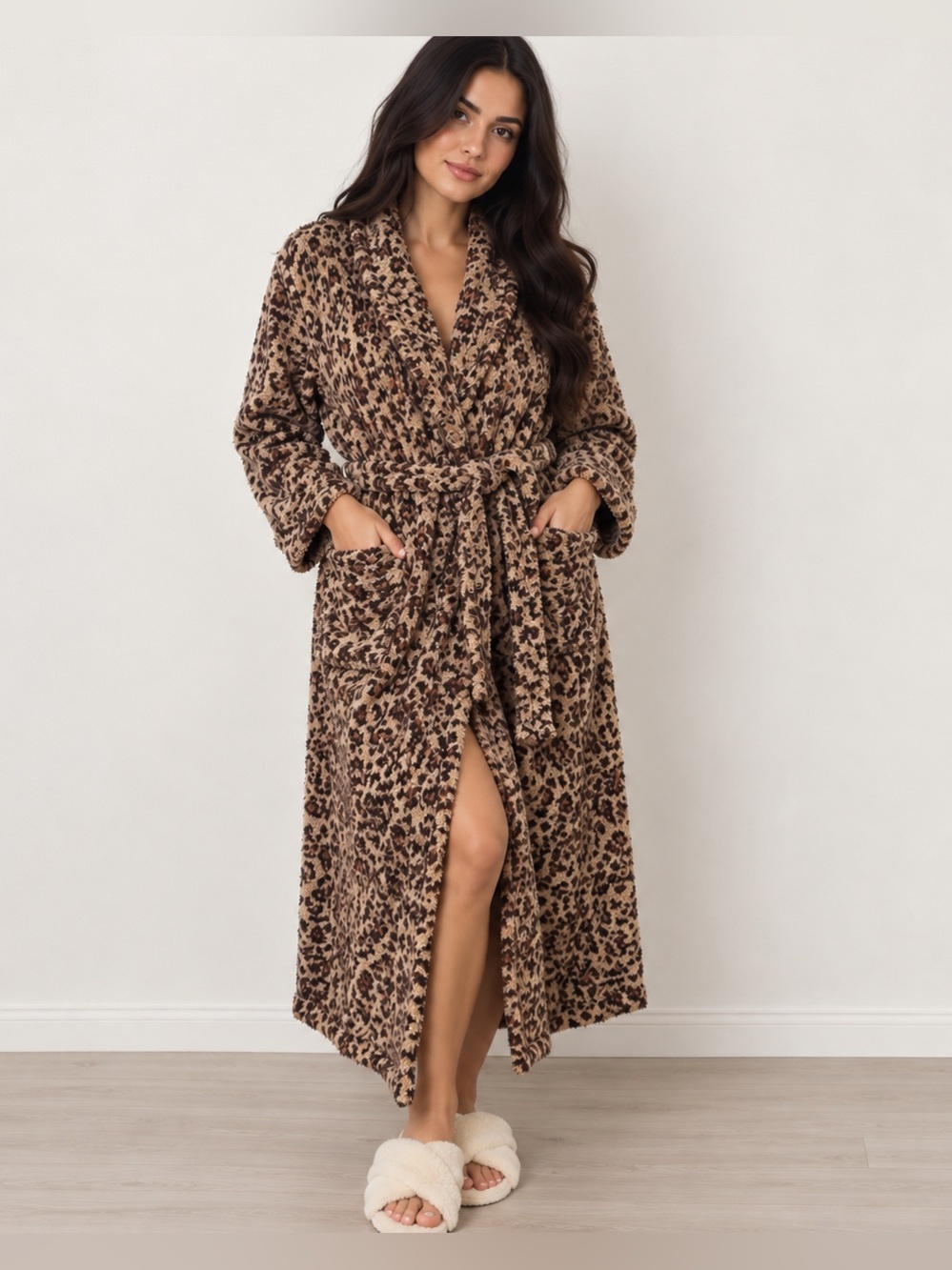Victoria’s Secret XS/S Leopard Print Fuzzy Plush Long Robe Belted 100% Cotton